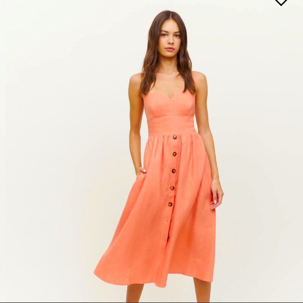 Reformation Cale Linen Dress in Salmon